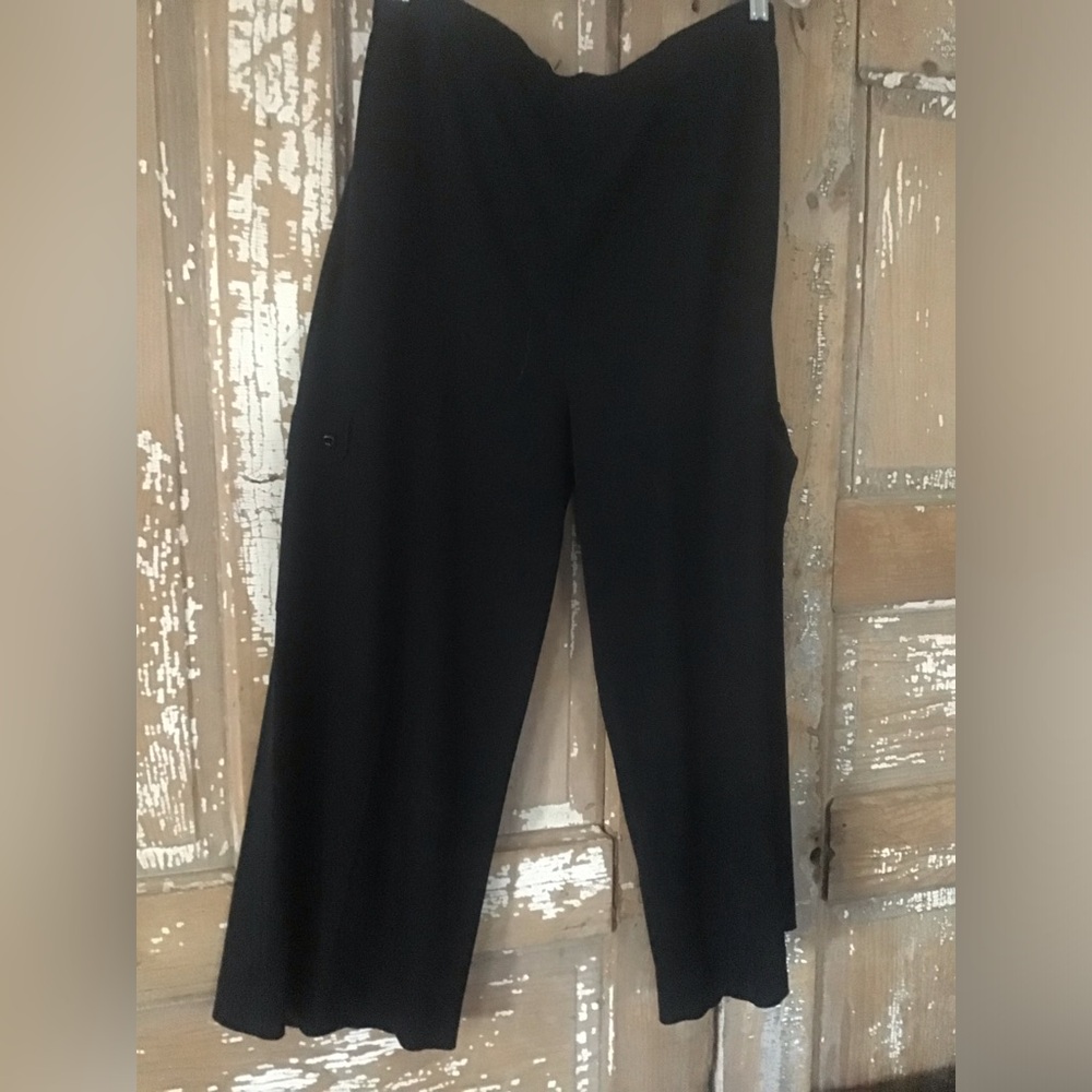 Ming Wang Black Pants Stretch Pockets Size XL Crop 24” Inseam Wide Leg